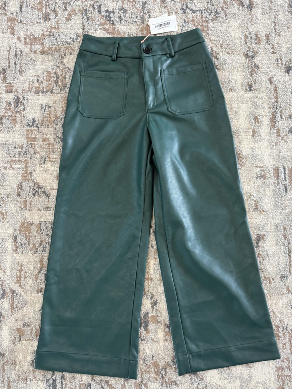 NWT Emerald Green Faux Leather Wide Leg Pants - Size Small